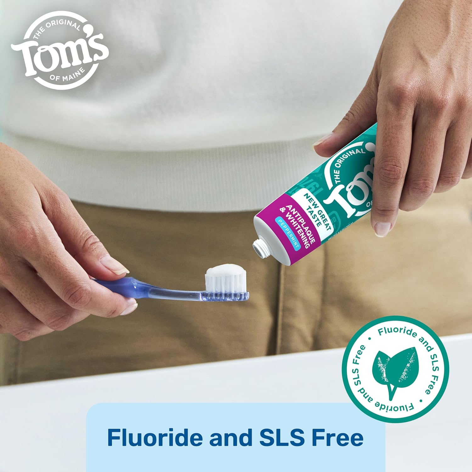 Pasta dental sin fluoruro de blanqueamiento y antiplacas de Tom's of Maine.