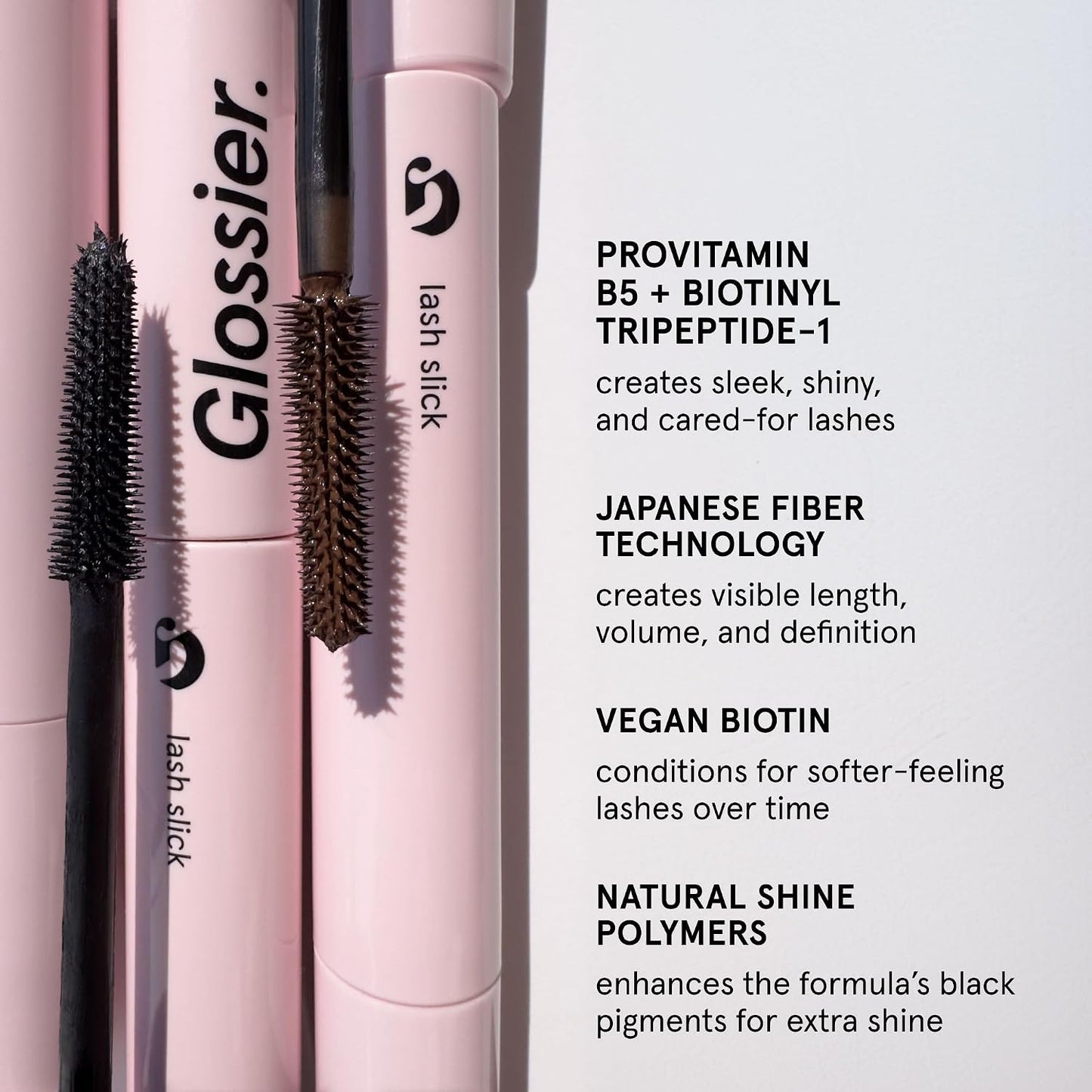 Glossier Lash Slick Lengthening Mascara, Black - Weightless Tubing Mascara + Conditioning Vegan Biotin & Japanese Fibers - Up to 12Hr Wear, Smudge Resistant, Precise Application, True Black, 0.29 oz