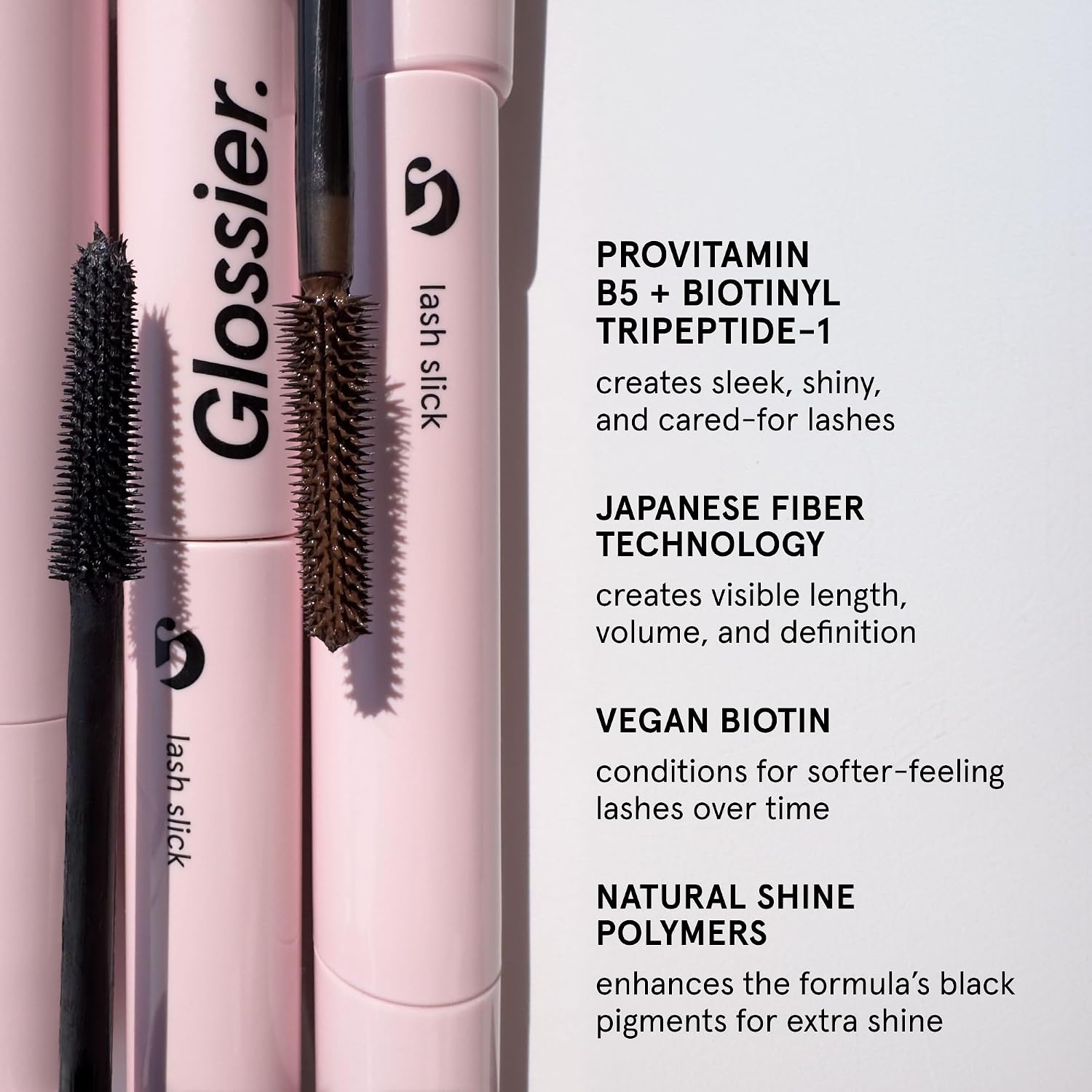 Glossier Lash Slick Lengthening Mascara, Black - Weightless Tubing Mascara + Conditioning Vegan Biotin & Japanese Fibers - Up to 12Hr Wear, Smudge Resistant, Precise Application, True Black, 0.29 oz