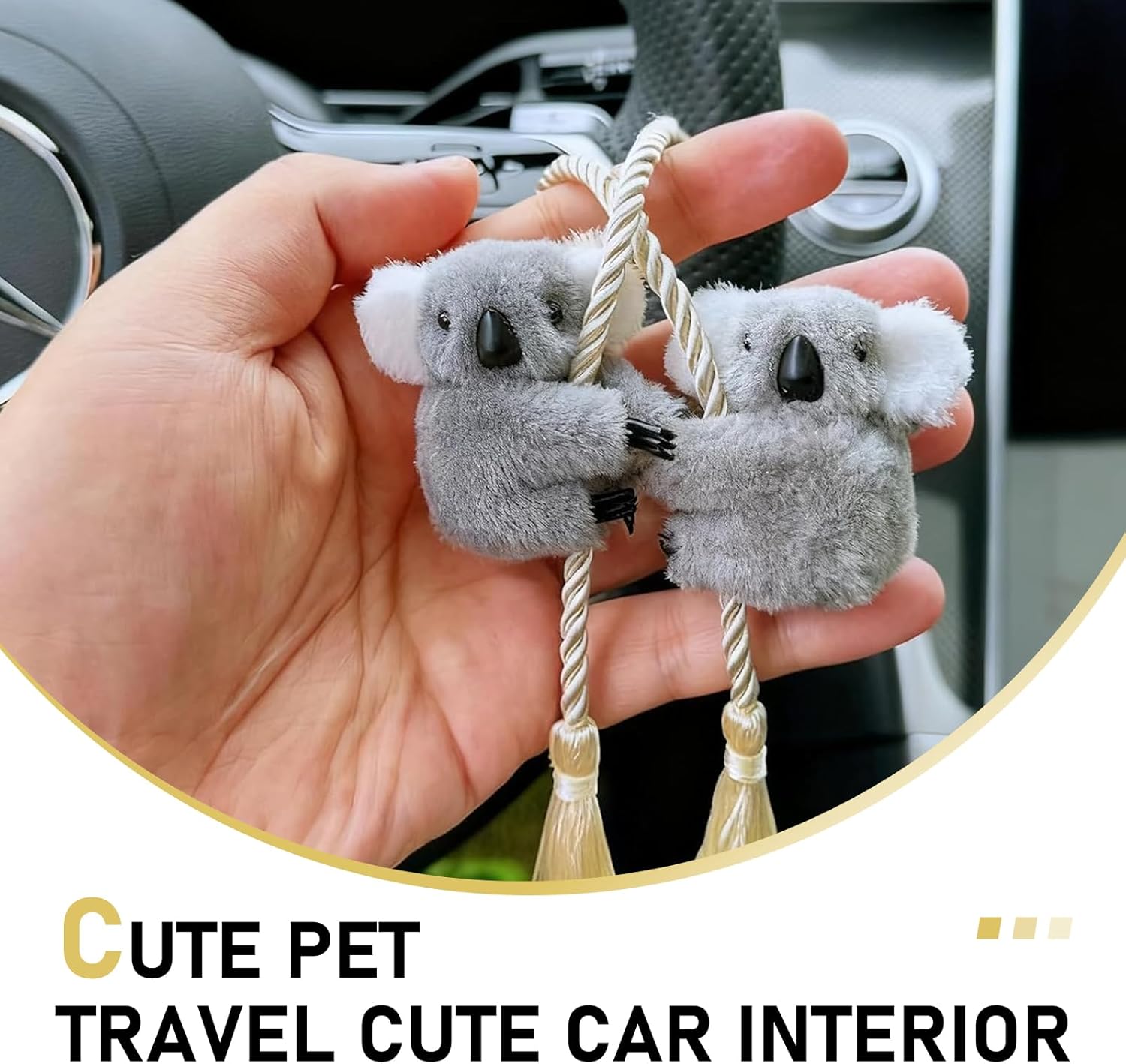 2 adornos colgantes de koala oscilante, colgante de felpa para espejo retrovisor, divertidos accesorios de decoración del interior del automóvil, universales para mujeres y hombres (gris y