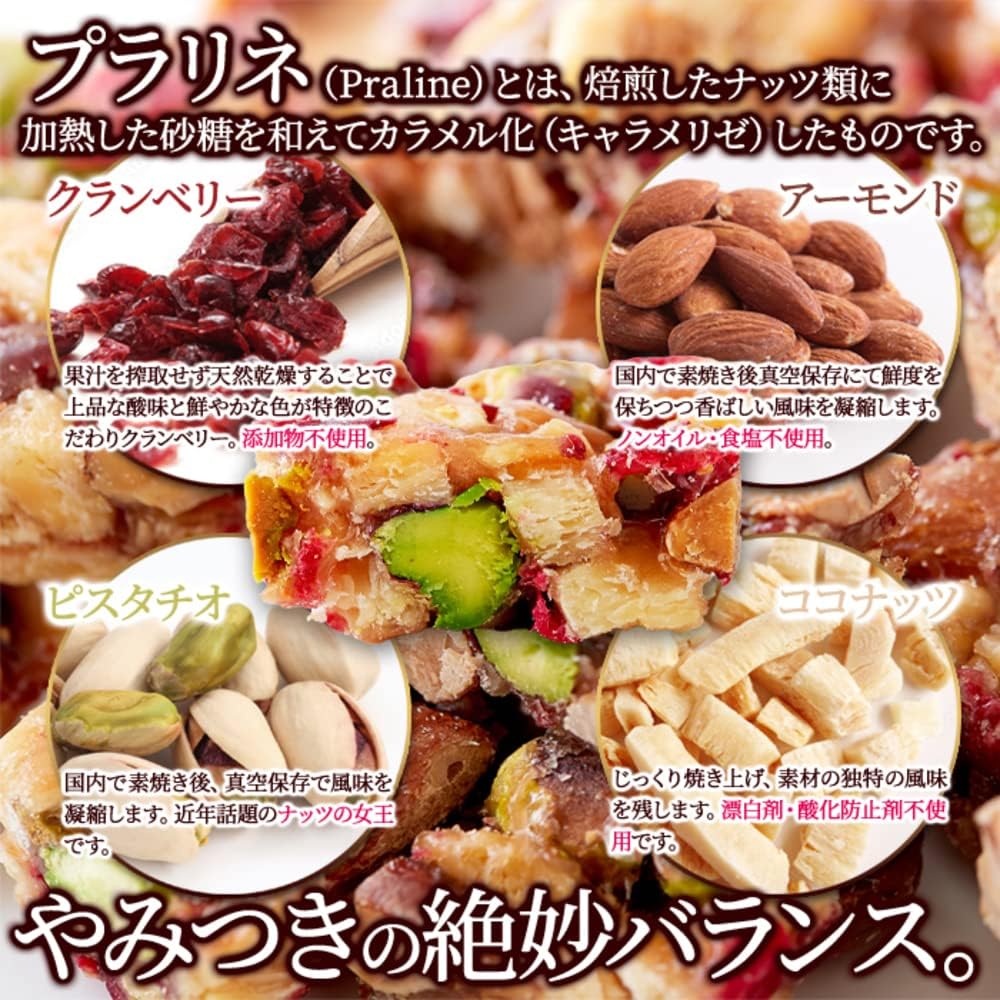 EBLIM Caramel Almond Praline, Featured on TV, Traditional "Okoshi" Manufacturing Method, Individually Wrapped, Bite-sized, Caramelized, Nuts, Dried Fruits, Almonds, Cranberries, Pistachios, Coconut