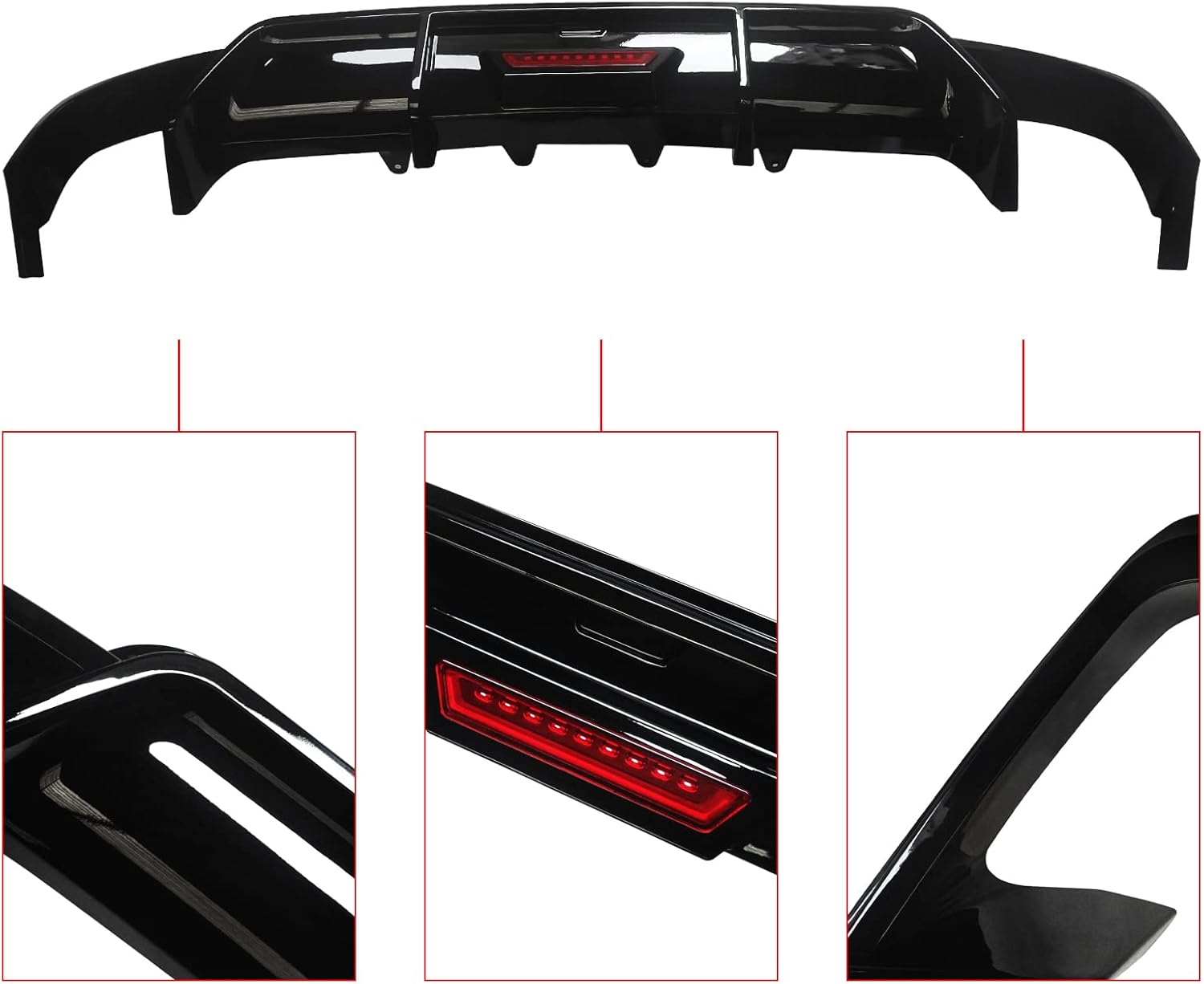 CARIG Camry Rear Diffuser, Toyota Camry WS/WS Leather Package for 2018-2023 Vehicles, Rear Pan Bar Spoiler, Rear Pan Bar Diffuser, LED Brake Lamp, ABS Painted, Glossy Black, Genuine Parts, Custom Car