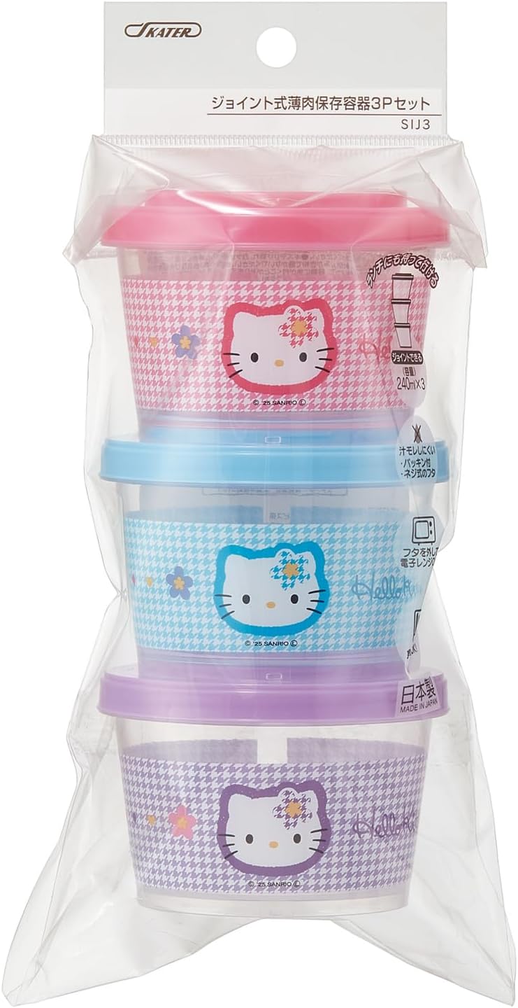 Skater SIJ3-A Sanrio Hello Kitty Khaohana Storage Container, Set of 3, 8.5 fl oz (240 ml), Side Dish, Made in Japan