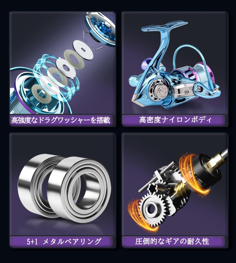 Spinning Reel, Fishing Reel, 3000, Lightweight Reel, 5+1BB Bearings, Smooth Winding Feel, Gear Ratio, 5.2:1, Maximum Drag Force, 17.7 lbs (8 kg), Left and Right Interchangeable Handle, Far Throw Reel,