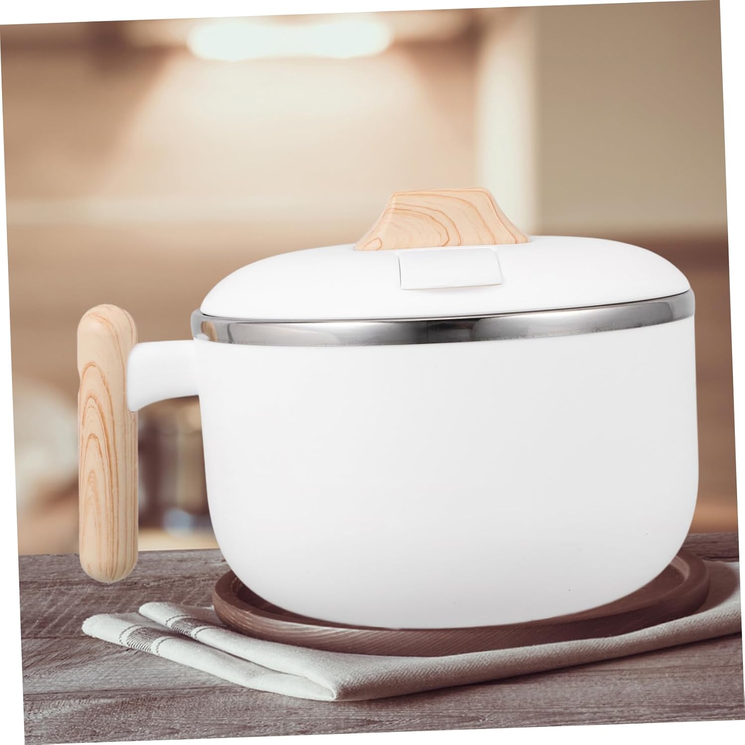 JECOMPRIS Instant Noodle Bowl, Instant Ramen Bowl, Udon Bowl, Cute Ramen Bowl, Ramen Bowl with Lid, Instant Ramen Bowl, Stainless Steel Bowl with Lid, Plastic, Stainless Steel, White