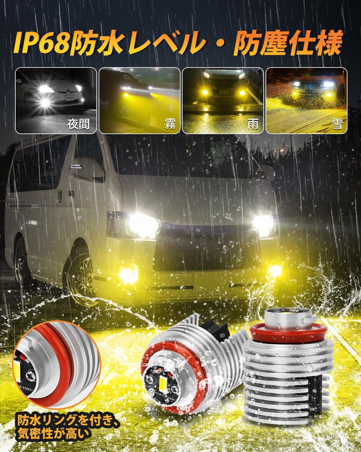 BORDAN L1B LED Fog Lamp, New Model Toyota Genuine Replacement, White/Yellow, 2 Color Switching, Memory Function, Explosive Light, 12,000 LM, 20 W x 2, Vehicle Inspection Compatible, Pong Mounting, No