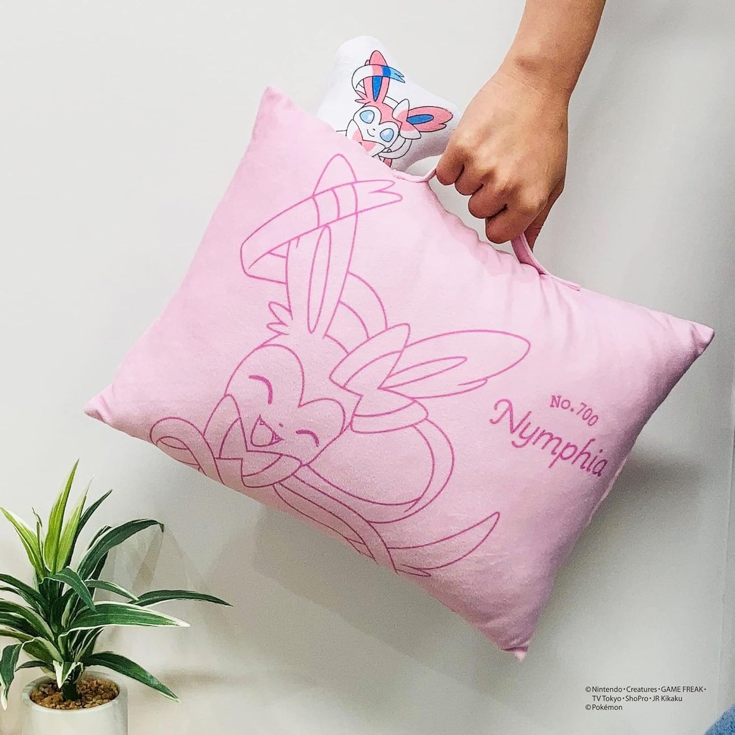 MORiPiLO Plush Pillow Pokemon Nymphia (with Mascot) Handle Attached Compact Cushion Goods Stuffed Toy Nap Pillow 11 x 15.4 x 3.5 inches (28 x 39 x 9 cm) Pink Character Pillow by Morishita