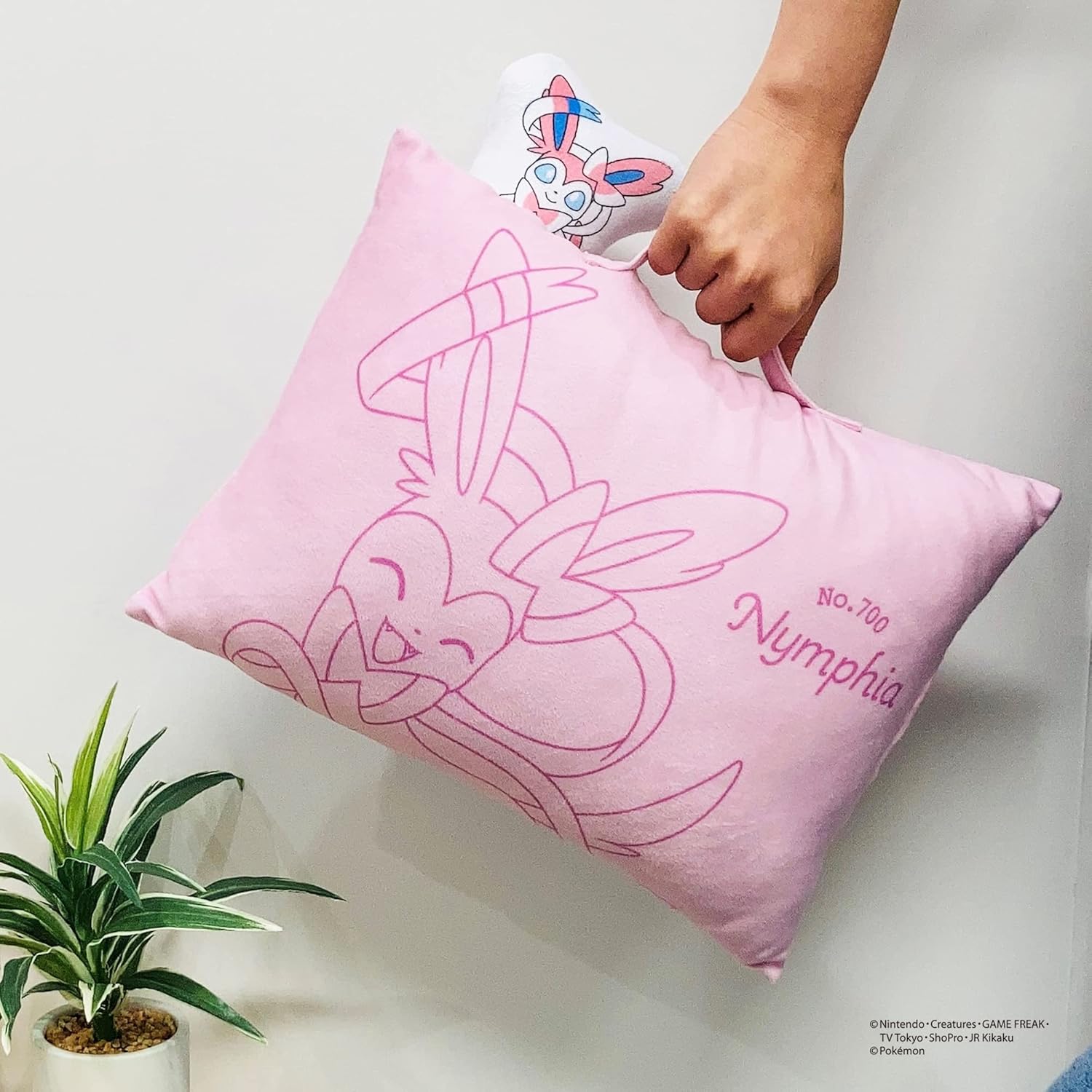 MORiPiLO Plush Pillow Pokemon Nymphia (with Mascot) Handle Attached Compact Cushion Goods Stuffed Toy Nap Pillow 11 x 15.4 x 3.5 inches (28 x 39 x 9 cm) Pink Character Pillow by Morishita