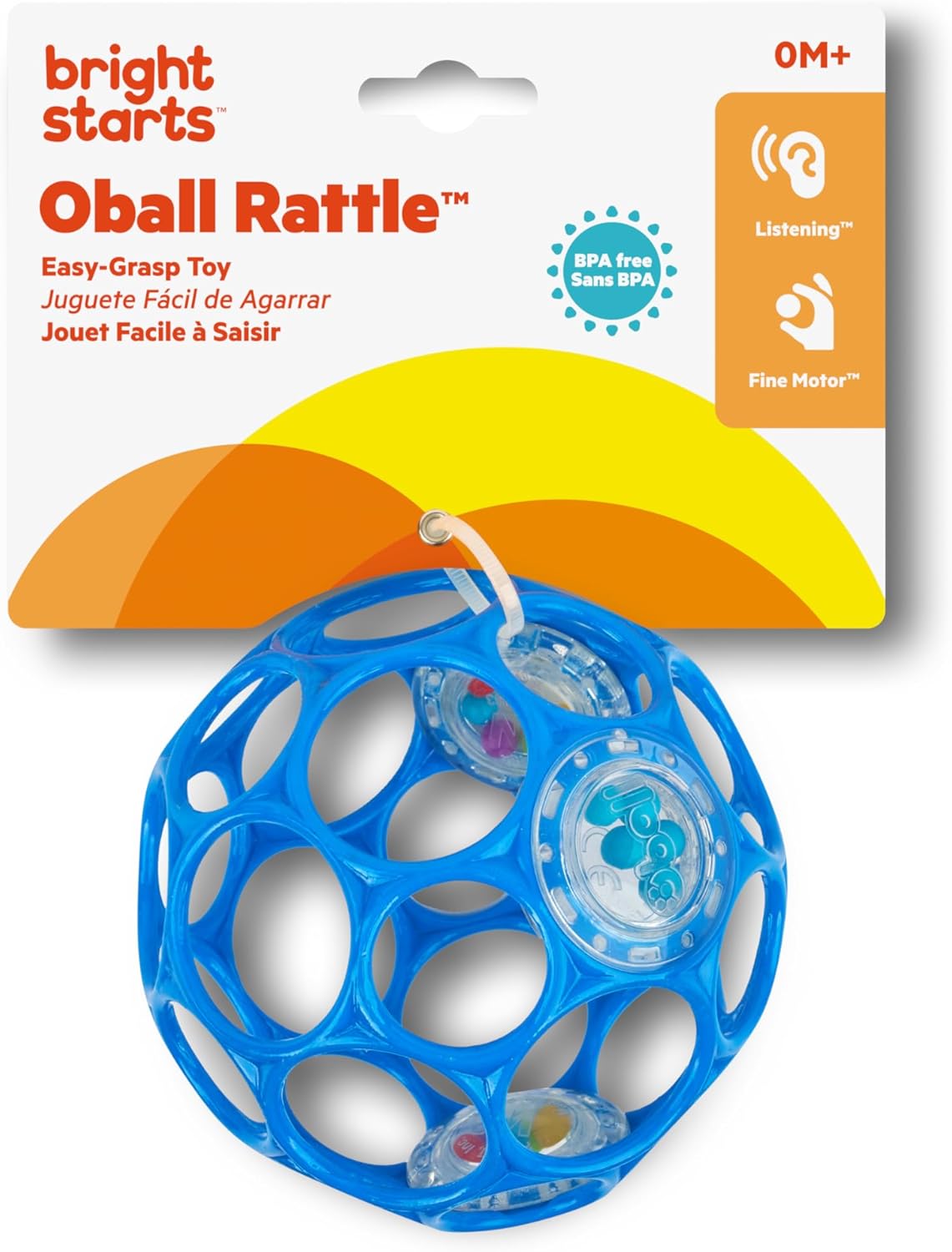 Bright Starts Oball 12281 Oball Rattle, Baby Stroller Toy, Teeth, Rattle, Softball, Baby Shower, Blue