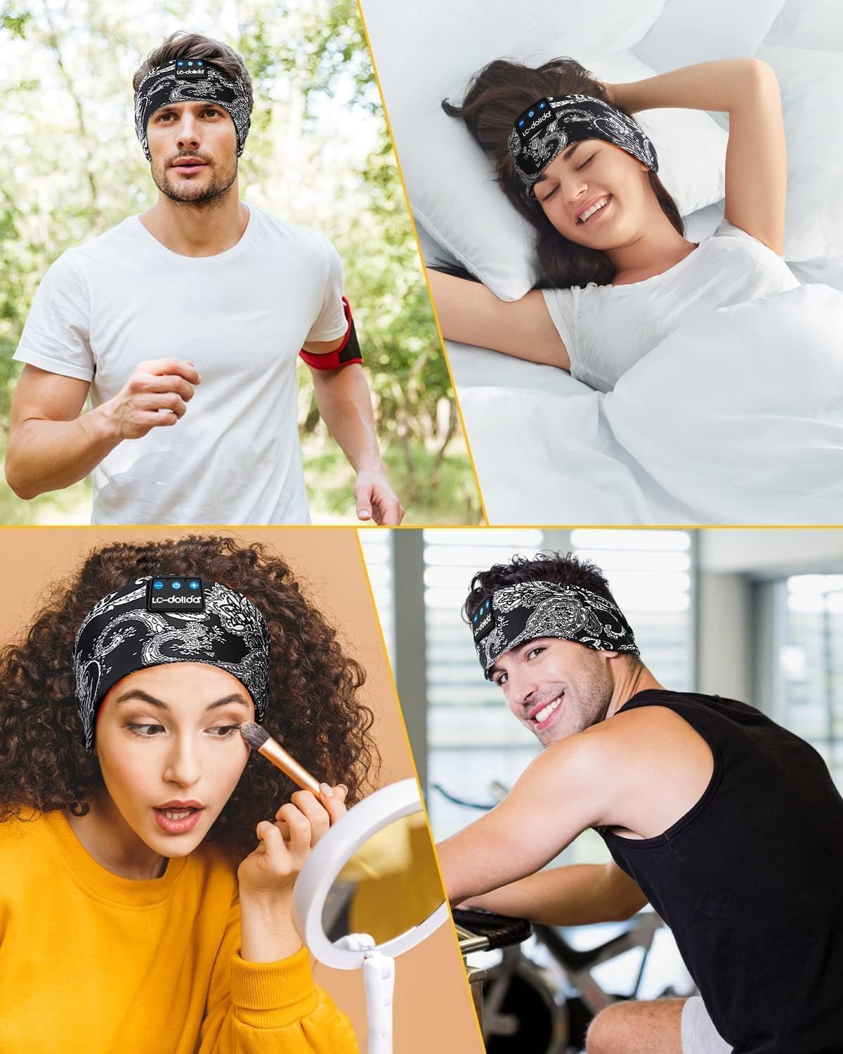 LC-dolida Headband Headphones Sleep Headphones Bluetooth Music Wireless Headphones Thin HD with Stereo Speaker for Side Sleeping, Sports, Yoga, Travel, Multipurpose for iPhone & Android