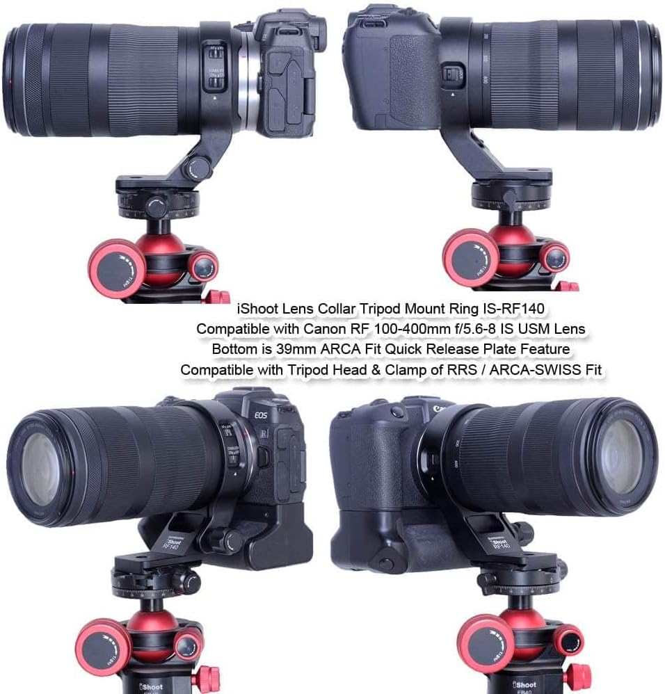 iShoot Metal Camera Ring Tripod Mount Ring, Lens Support Collar, Lens Bracket Collar, Tripod Socket, Compatible with Canon RF 100-400mm f/5.6-8 IS USM, Bottom is Quick Release Plate with 1/4 3/8 Screw