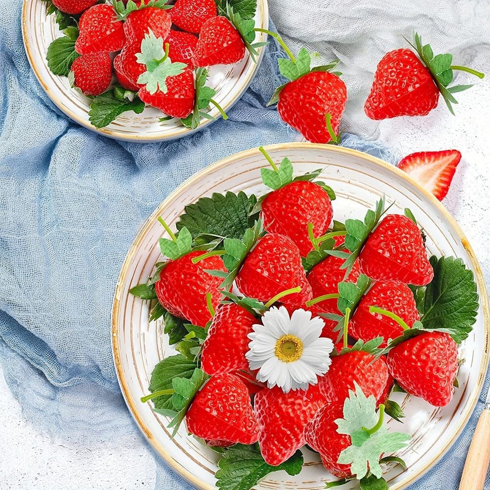 Strawberry Food Sample Models, 20 Pieces with Grit for Strawberry, Cake Shop, Fruit Shop, Display and More