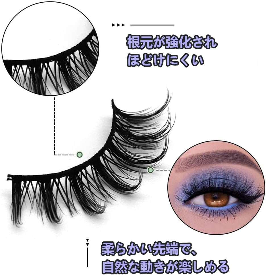 False Eyelashes, 5 Pairs for Upper Eyelashes, Natural Bunch Lashes, Black Natural Core, Soft Core, Handmade, Reusable, Easy for Beginners (KL39)