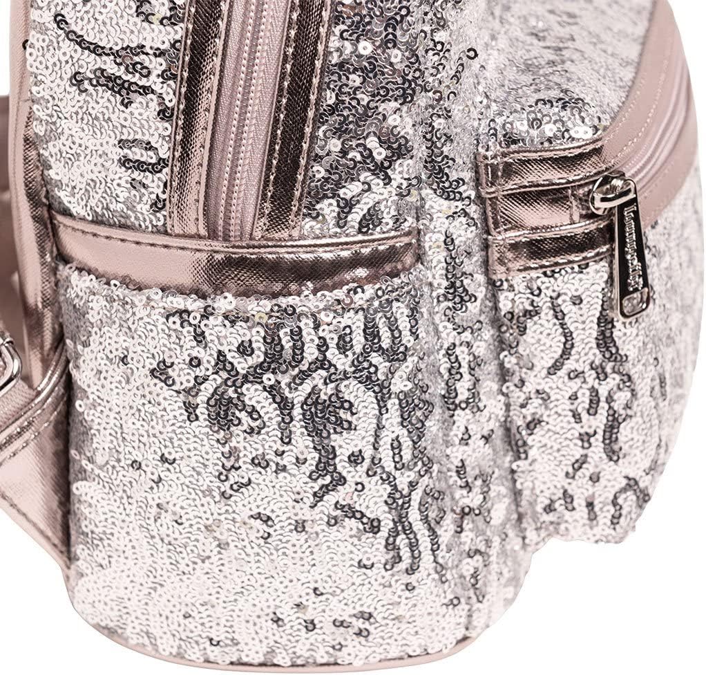 Loungefly Mini mochila de lentejuelas plateadas de Minnie Mouse de Disney