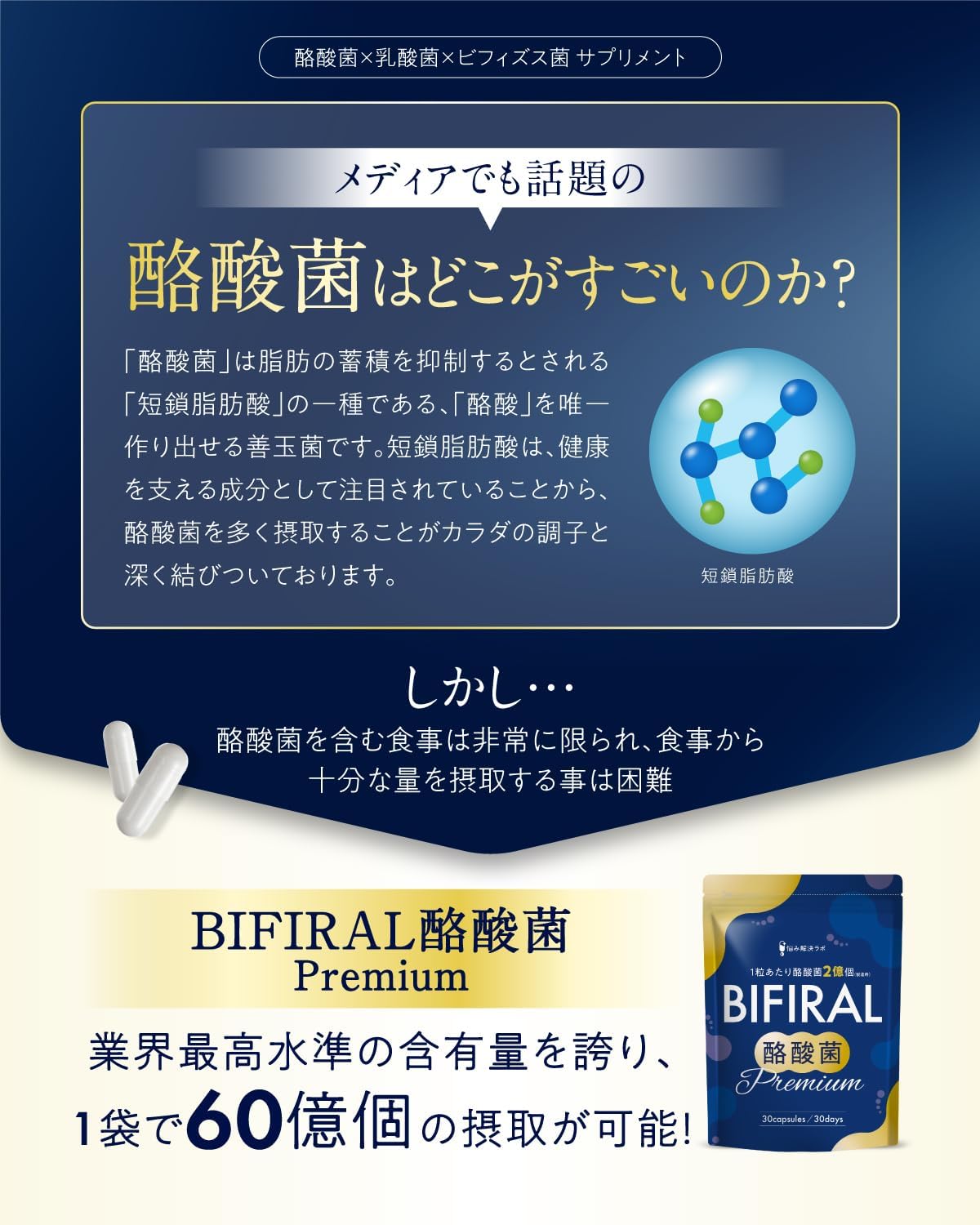 【Live Butyric Acid Bacteria "6 Billion" Luxurious Formula】 Bifiral Butyric Acid Bacteria Premium Supplement 6 Billion 30-Day Supply Lactic Acid Bacteria Bifidobacteria Domestically Manufactured