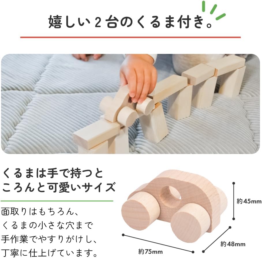 Sakai Sangyo Gujo Hachiman, Made in Japan, With Car Sewing Wood, 48 Pieces, Recommended Age: 18 months, 1 and a half, 2 years old, 3 years old, unpainted, birthday, building blocks, wooden toy,