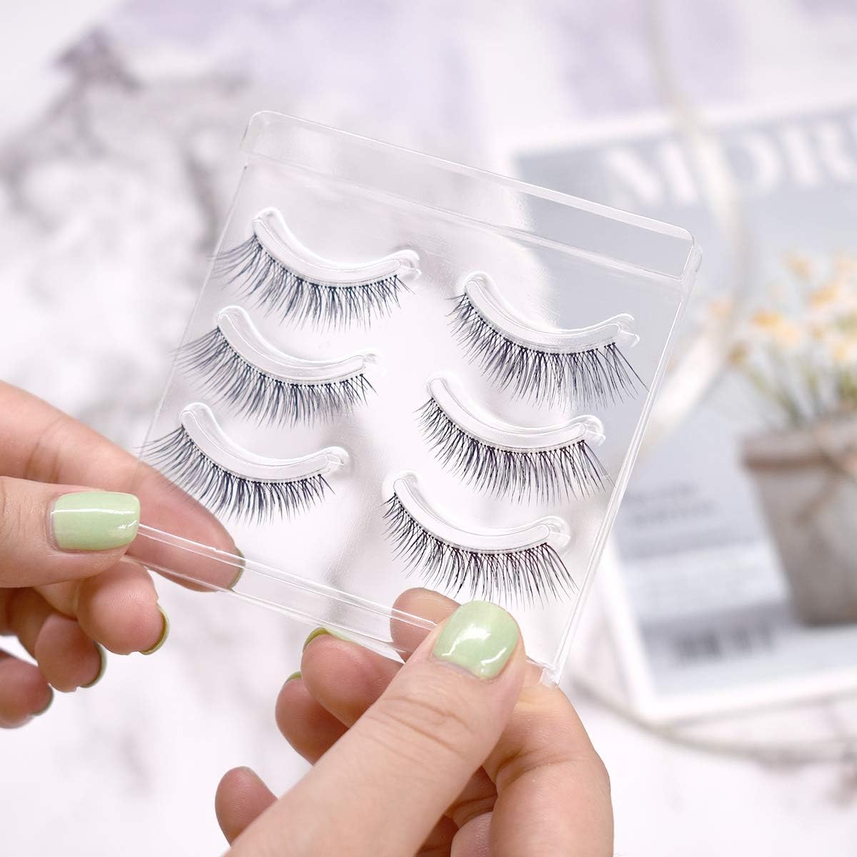 SIXPLUS False Eyelashes, Long Eyelashes (Deep Type), 3 Pairs Natural Cross Series (E)