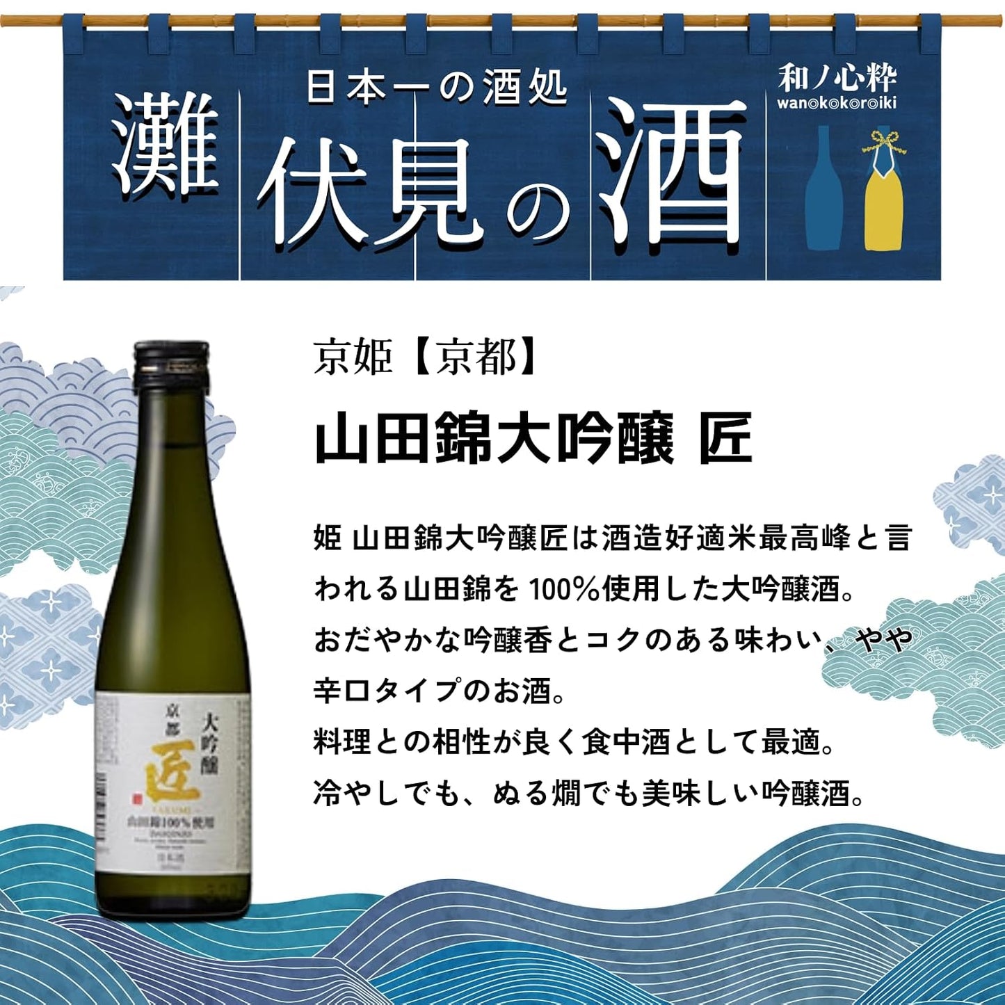Wano Kokoro Ichi: Japan's Finest Sake from Nada, Fushimi - A Taste Comparison Set [Japanese Sake from Hyogo Prefecture, 300ml×6 bottles]'