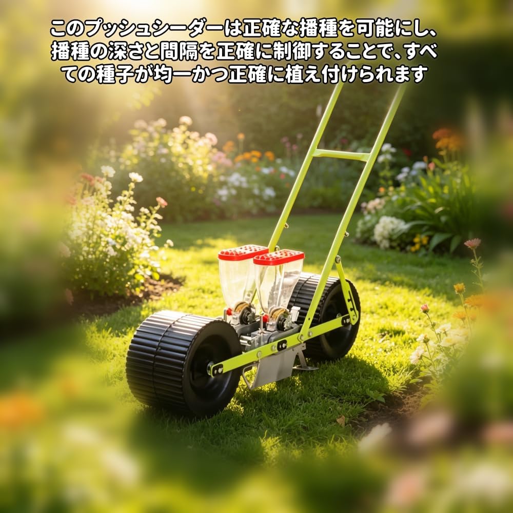 TVTKE手動野菜播種機 手押し式種子散布機 多機能 農具 動プッシュ 精密種まきツール 高さ調整可能な 省労力アイテム 調整可能な植物間隔 開溝・鎮圧・播種一体化 ほうれん草キャベツ種まき機 農機具 野菜 大根等 農業機械 種まき 家庭菜園 (2 条式野菜播種機) [並行輸入品]