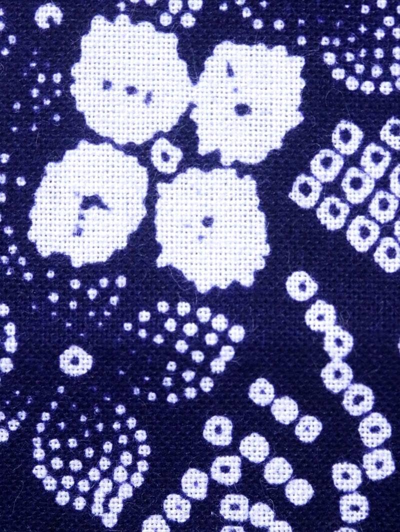 Yukata Fabric No.342, Dark Blue, Hydrangea, Turtle Shell Pattern