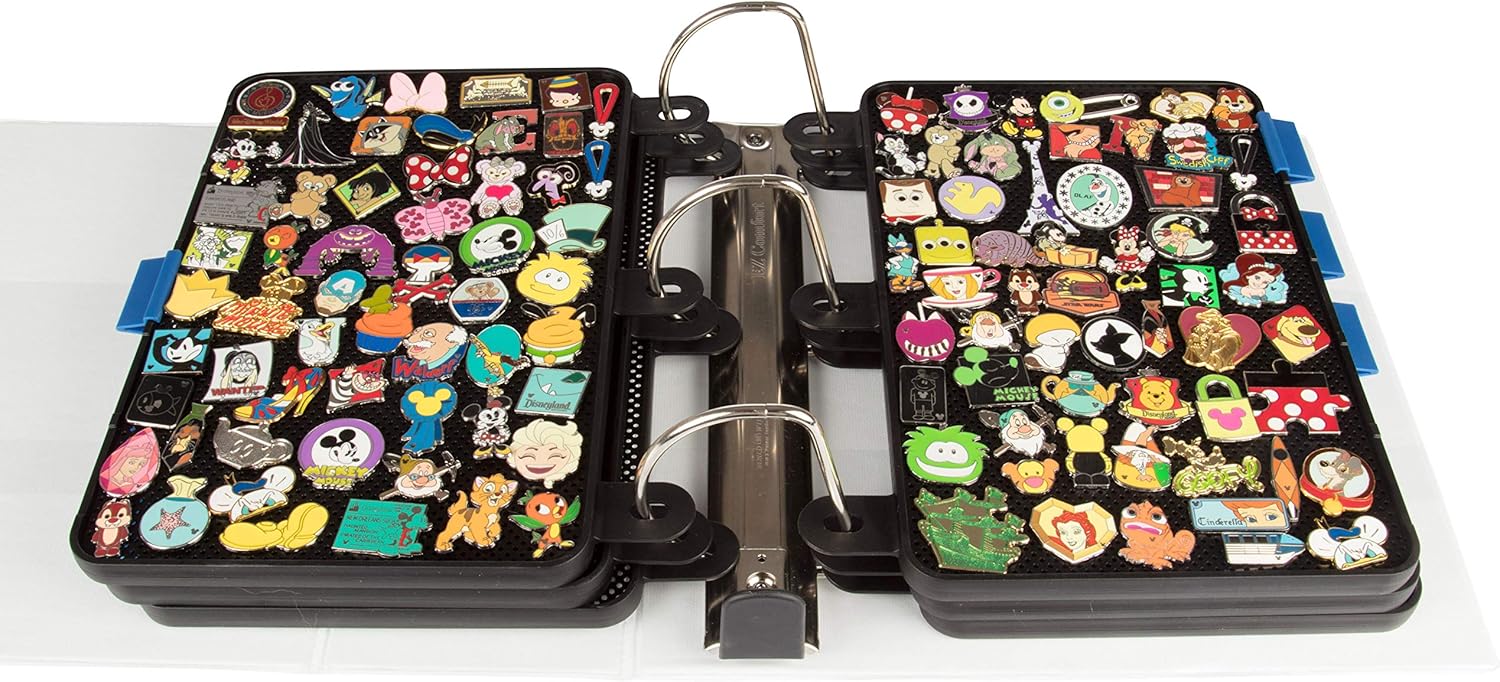 Paquete de 6 páginas de exhibición de pines esmaltados para carpeta de 3 anillas, sin hundimiento (negro) | 6pc flat no-sag binder inserts securely hold & display Disney trading or lapel enamel pins with backings. (Pins not included)