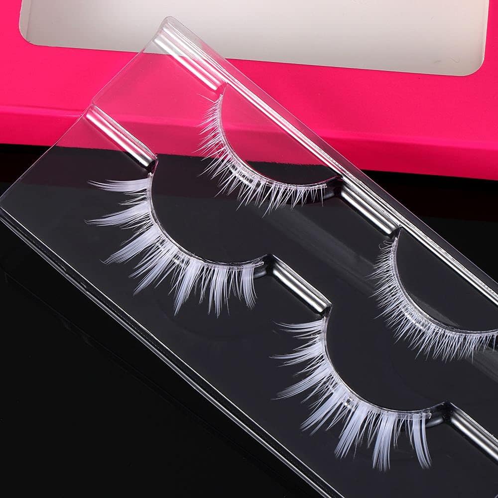 2 Pairs White False Eyelashes Cosplay Eyelashes Fashion Extension Makeup Tool Lightweight PBT Silk Up and Down Eyebrows Reusable
