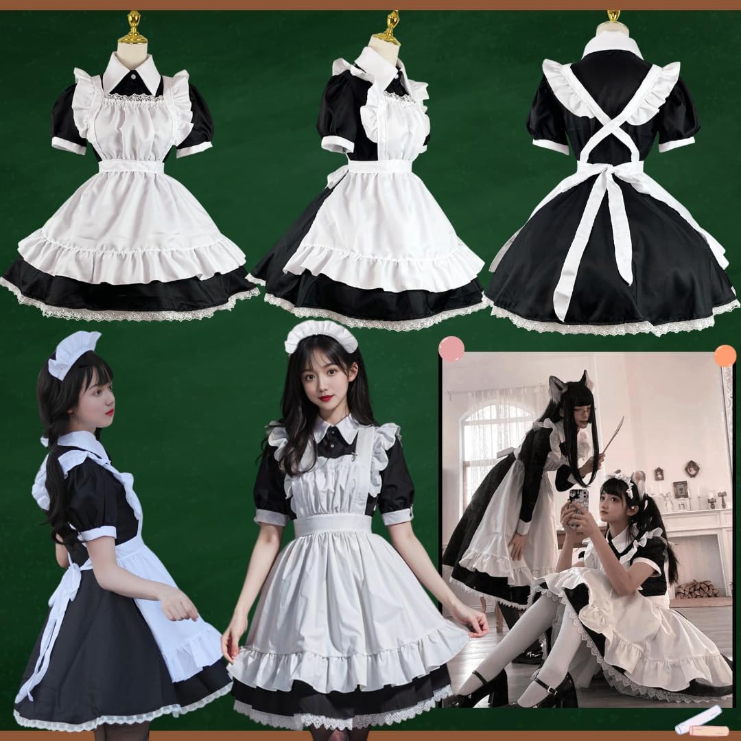 BeLoved Maid Clothes Full Set with Tights 【Size: S～5XL】 Little Devil Large Size Culture Festival School Festival Maid Cafe Event Adult Unisex Cute Present cosplay costume halloween outfit clothes