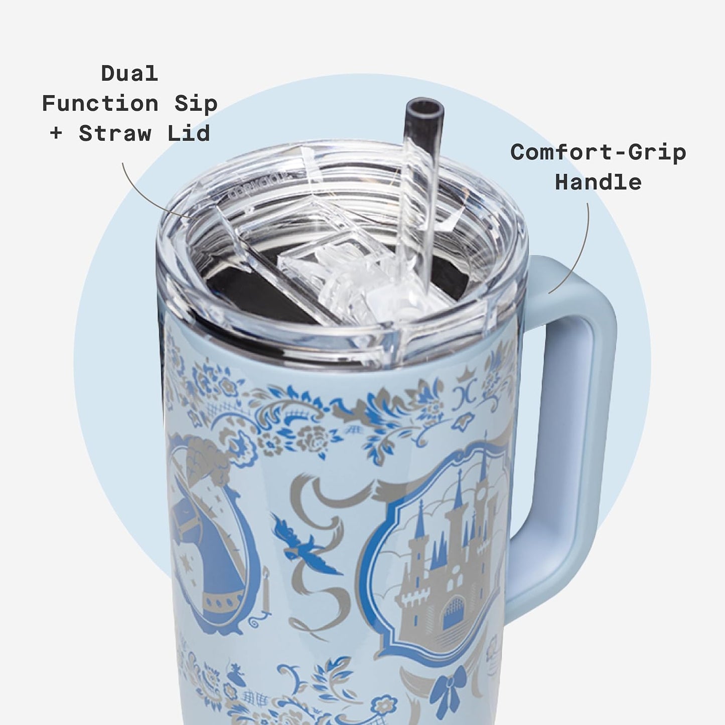 Corkcicle Cruiser Vaso Térmico Aislado con Asa y Pajita - Mantiene las Bebidas Frías 20 Horas - Triple Aislamiento - Regalo de Bebidas de Verano - Mantiene las Bebidas Heladas - 40 oz - Princesa
