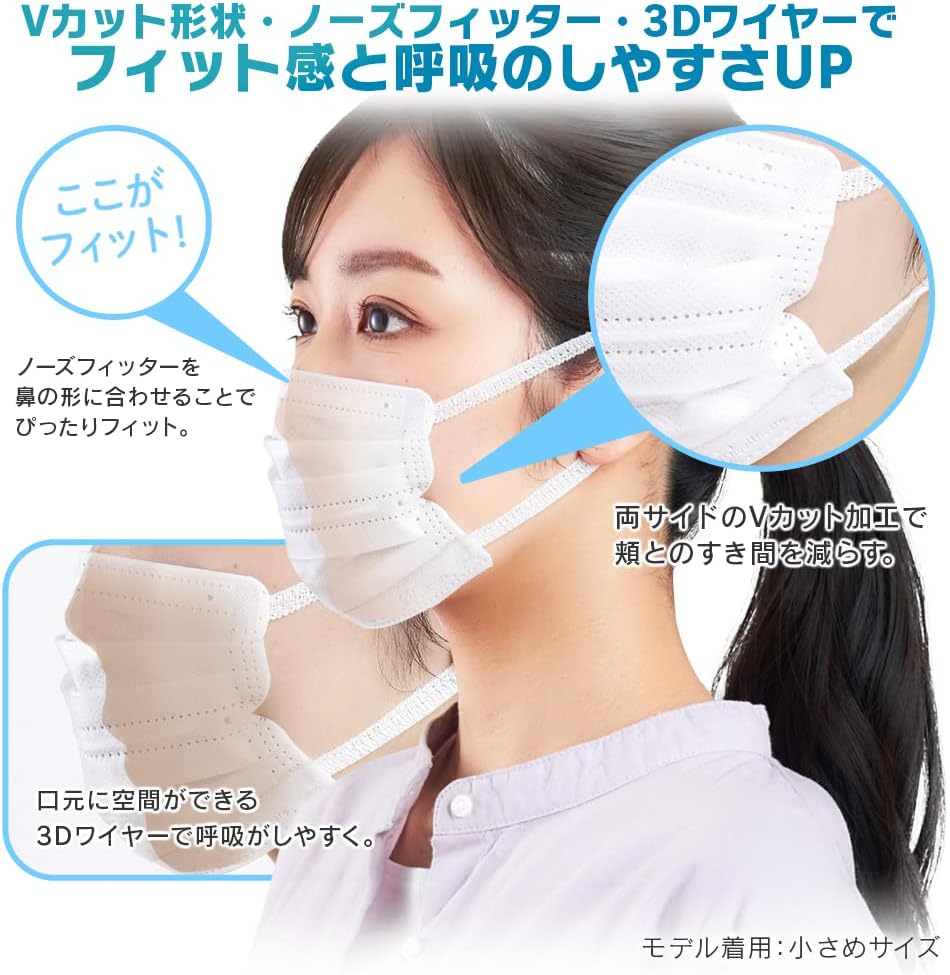 Iris Ohyama PK-NI50L Nano Air Mask, Regular Size, 50 Pieces, Made in Japan, White, Pleat, Non-woven Fabric, Comfortable Breath