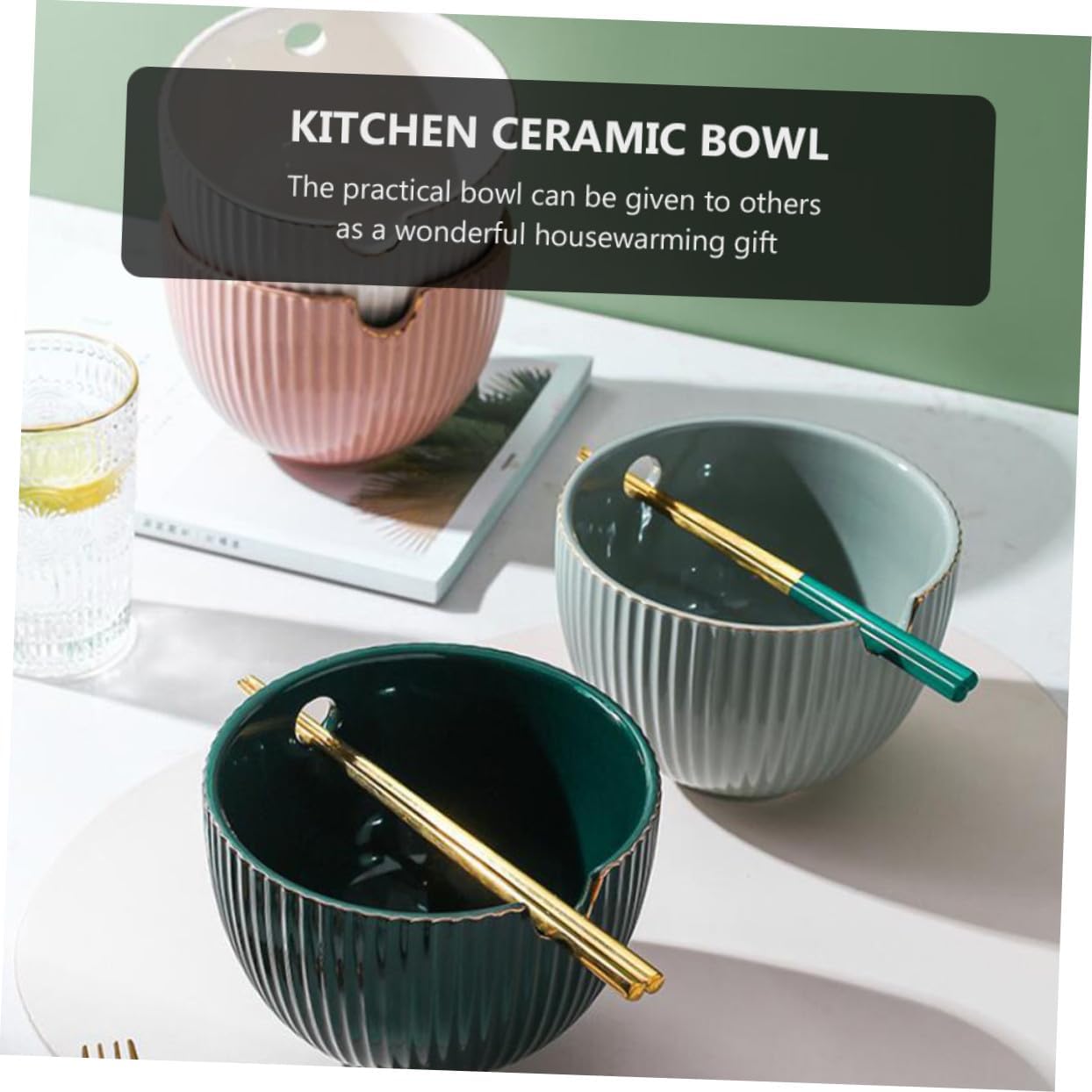 UTHCLO 陶磁器製ラーメンどんぶり 滑らか表面で洗浄簡単 多機能インスタント麺碗 即席うどん対応 家族や友人への贈り物に