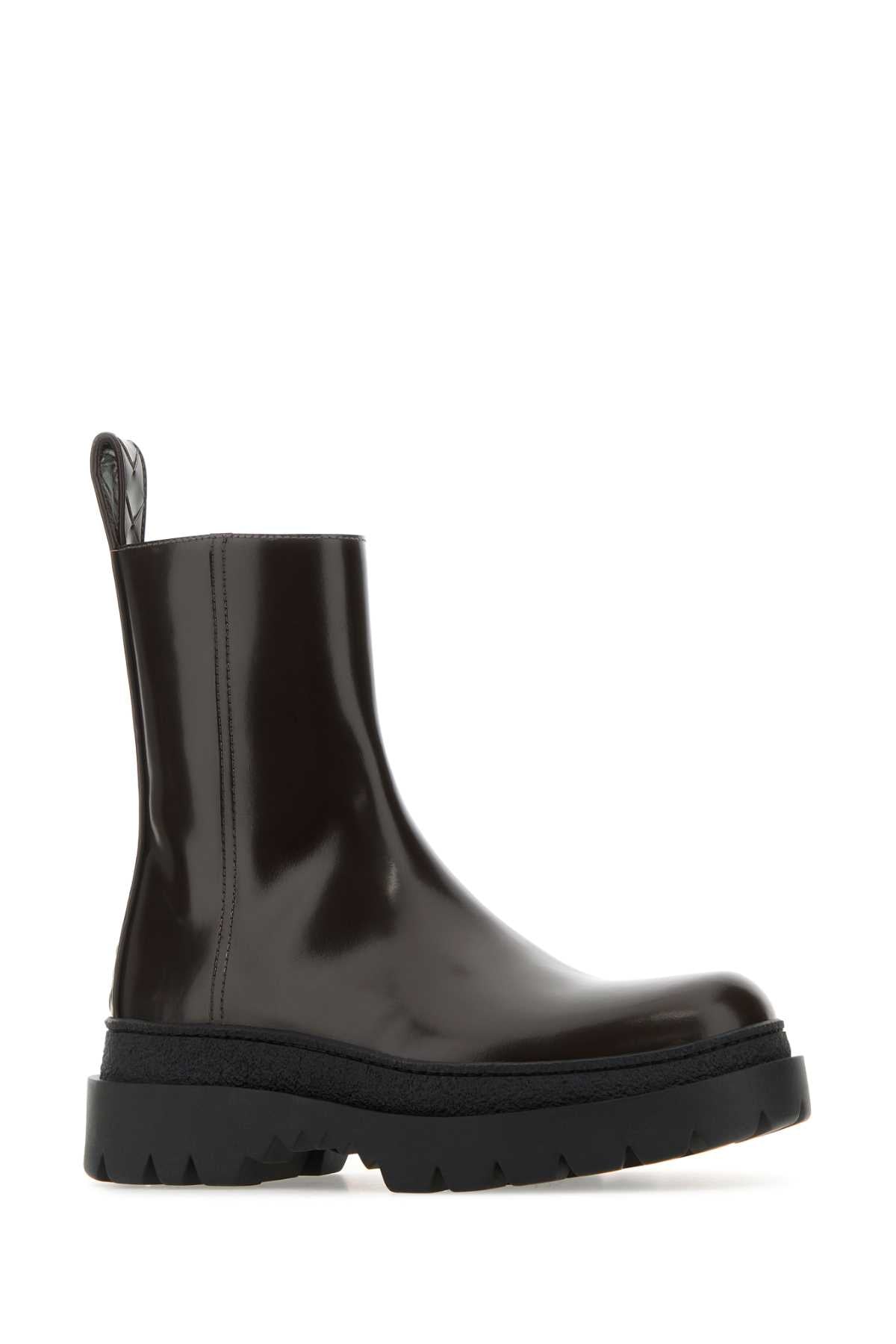 Bottega ボッテガベネタチョコレートレザーハイウェイアンクルブーツ - Image 5