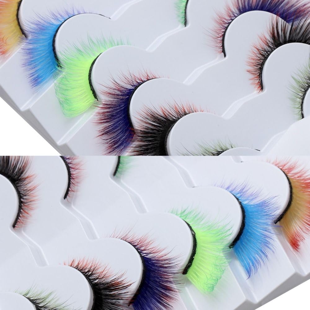 7 Pairs False Eyelashes Color Angel Color Eyelashes Fluffy Eyelashes with Wings Cosplay Makeup Colorful Eyelash Extensions