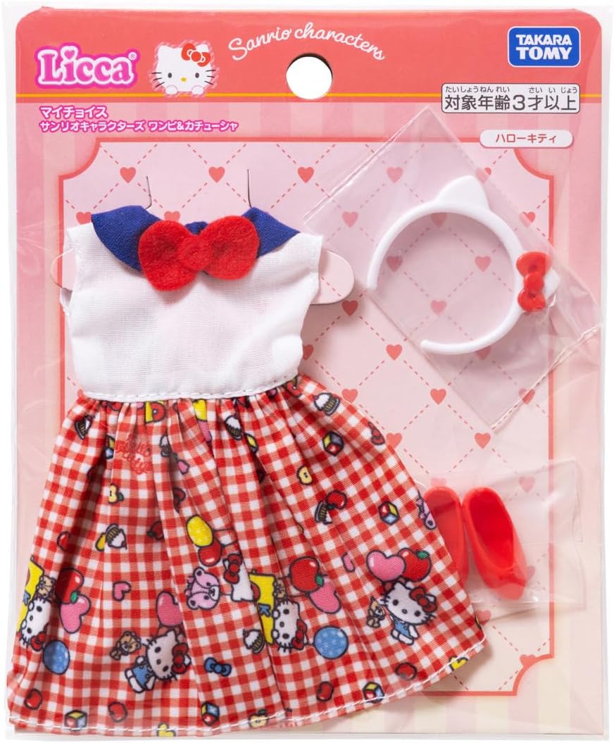 Takara Tomy Licca-chan Dress, My Choice Sanrio Characters, Dress & Headband, Hello Kitty, Changeable Clothes, Pretend Play, Toy for Ages 3 and Up