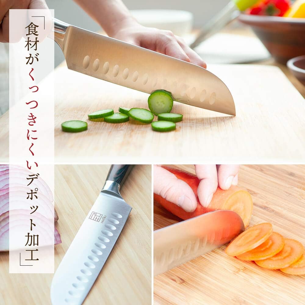 Santoku Knife, 7.1 inches (180 mm), Stainless Steel, Dishwasher Safe, Gift, Double-edged, Multi-purpose, Wood Handle, Kitchen Tool, Blade Length, Living Alone