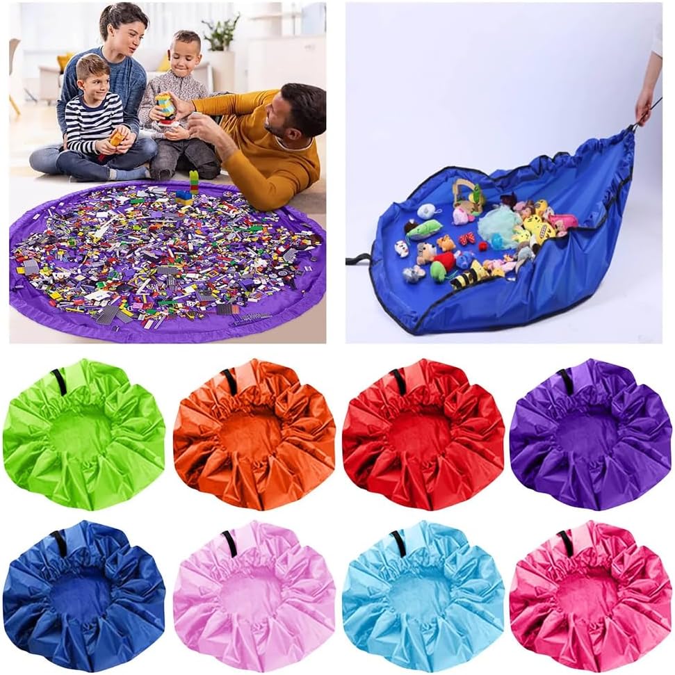 Samcos Toy Storage Bag, Children's Play Mat, Large Capacity, Diameter 59.1 inches (150 cm), Foldable Baby Toy Storage Bag, Easy Cleanup, Storage Supplies (Light Green)