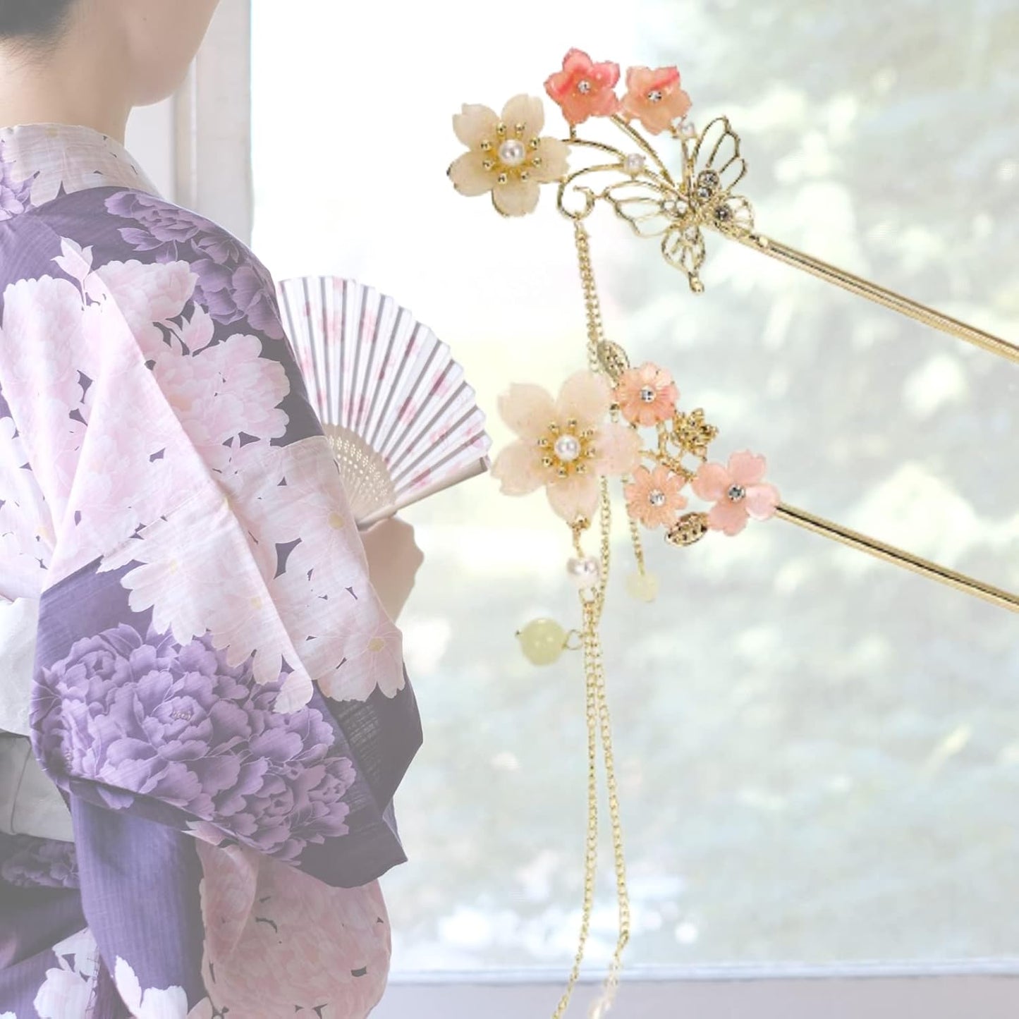 EZ PEACH Cherry Blossom Flower Pearl Hairpin Hair Clip Bangs Hair Closure Kimono Kimono Hair Accessory