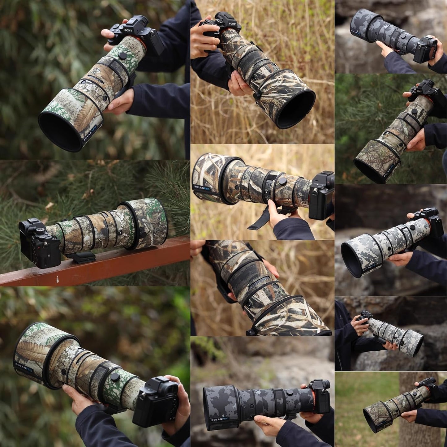 Rolanpro Lens Cover, Camouflage Coat for Sigma 500mm F/5.6 DG DN OS ROorts, Triple Layer Protection, dark black camo, Modern