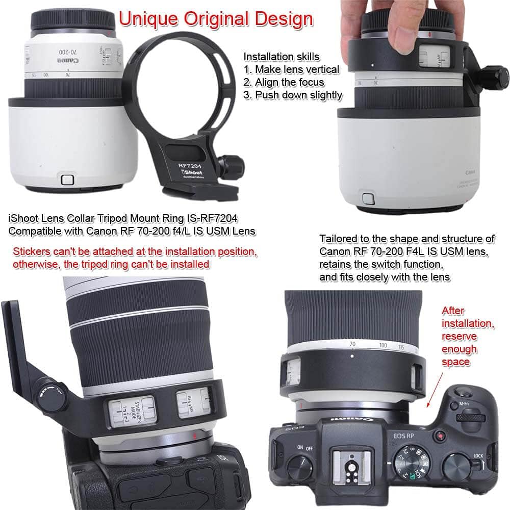 iShoot Camera Ring Tripod Mount, Tripod Mount Ring, Lens Support Collar, Lens Bracket Collar, Tripod Socket, Compatible with Canon RF 70-200 f/4L IS USM
