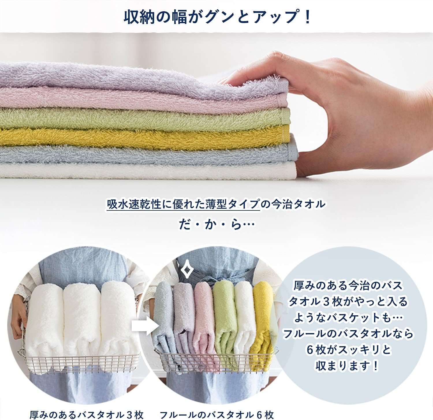Broome Imabari Towel, Certified, Fleur Towel, Soft, Absorbent, Quick Drying, Easy to Use, Thin, Made in Japan, Assortment (Lavender and Mimosa), Set of 2 Bath Towels