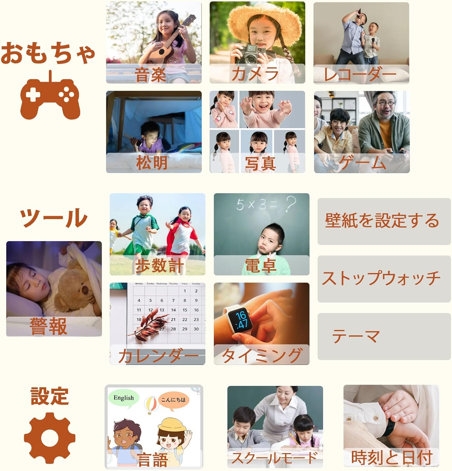 PTHTECHUS® Children's Wristwatch, Smart Watch for Kids, Selfie Camera, Photo, Games, Music Playing, Cute Alarm Clock, Alarm, Pedometer, Calories, Recording, Children's Day, Kindergarten, School