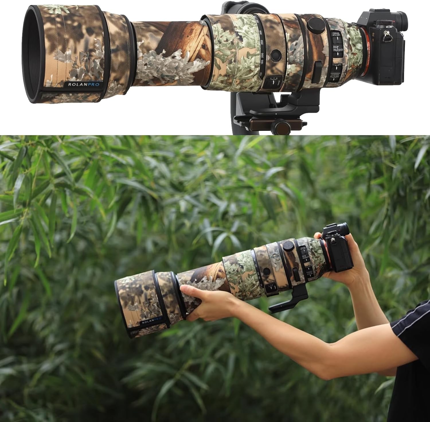 Rolanpro Lens Cover, Camouflage Coat for Telephoto Lens Compatible with SIGMA 150-600mm F5-6.3 DG OS HSM Sports (M/AF Version), Triple Layer Protection, DN Dark Color, Modern