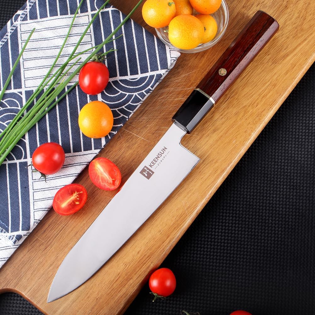 KEENSUN 8 Inch Santoku Knife, Deba Knife, 9Cr18MoV Steel, Mirror Polished Blade, Willow Blade (Single Blade), 8.3 inches (210 mm), Right Handed Gyu's Knife, For Household Use, Fish, Seafood, Raw Fish,