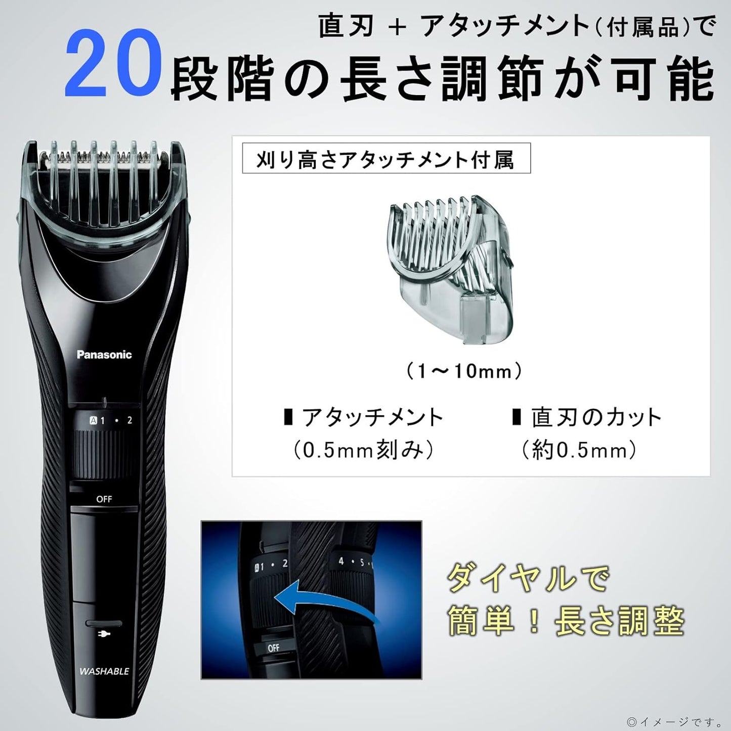Panasonic ER-GC55-K Hair Clipper, Two-Block Compatible, Rechargeable and AC-Powered, Black