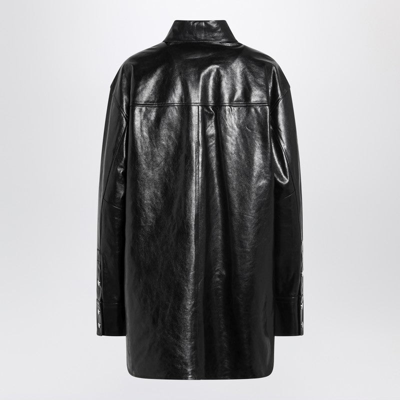Sportmax スポーツマックス ブラック レザー シャツ ジャケット - Image 5