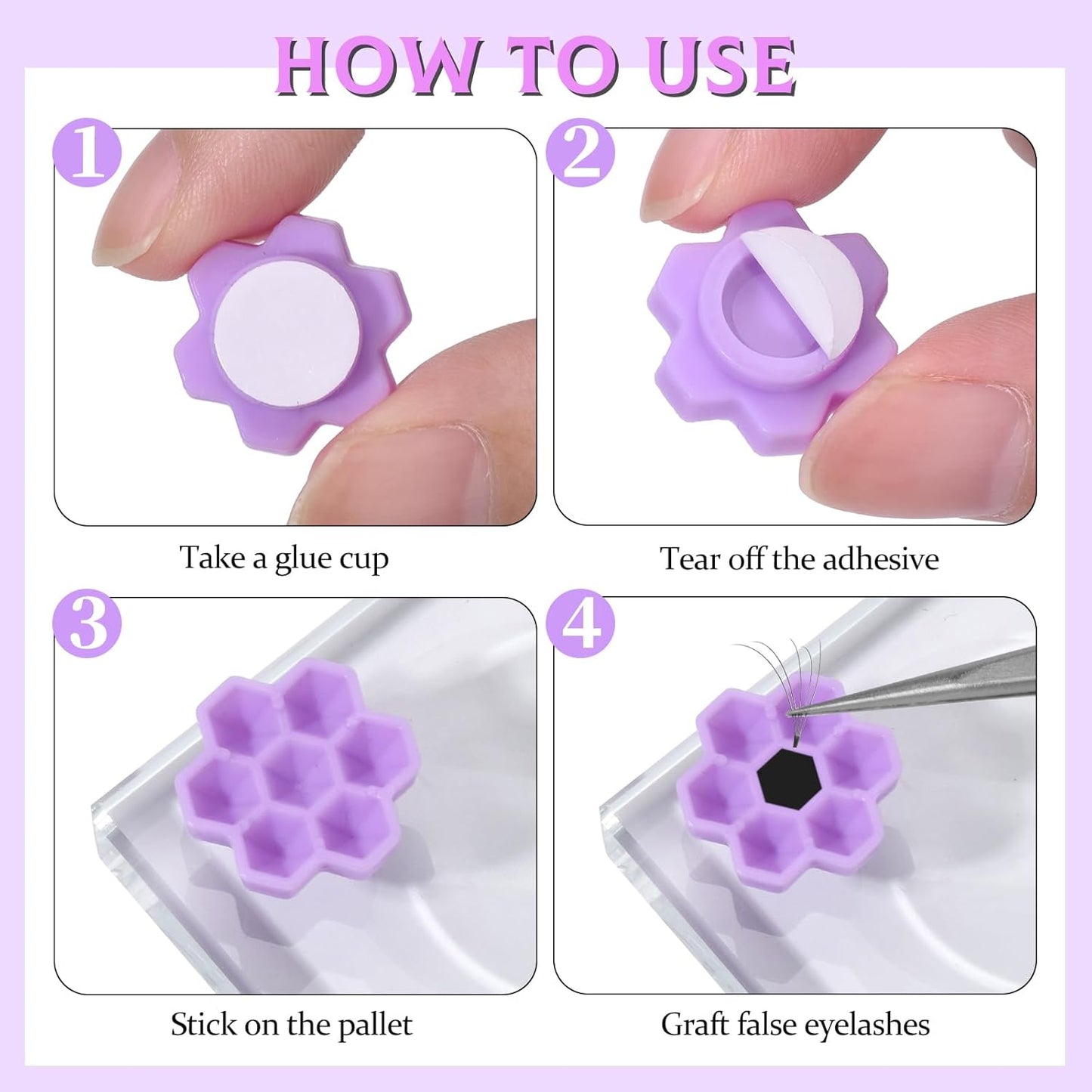 UAKEREDハニカム形状 まつ毛エクステンション グルーカップ セット睫毛延長ゴムラック花形120個睫毛接ぎ木供給プラスチックゴムカップトレイマット、2個ピンセット付き自宅用 DIY つけまつげ グルー皿