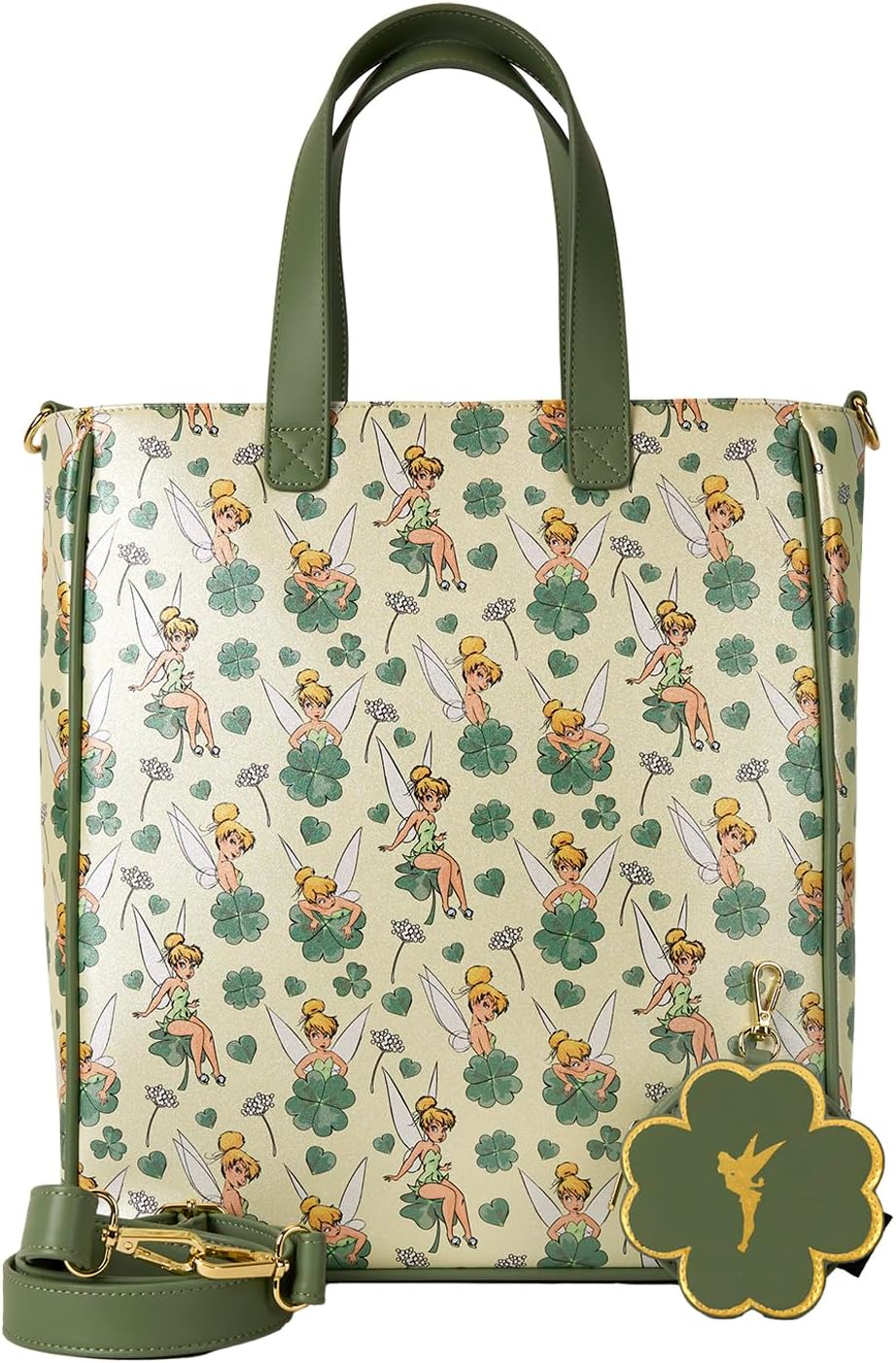 Loungefly Disney Tinker Bell Bolsa Tote de Trébol de 4 Hojas con Bolsa para Monedas