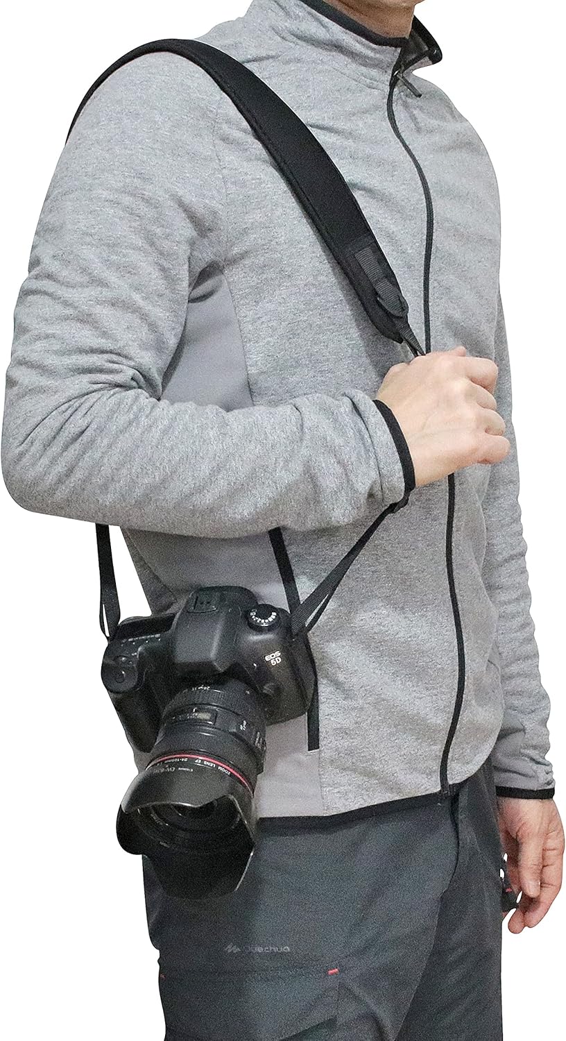 [La Tonsai] Camera Neck Strap, Elastic Air Cushion, Shoulder Strap, Shoulder Strap, Shoulder Pad, Quick Shooting, Tripod, Attachable, Removable, Buckle, Quick Release, Breakaway (BLACK), Black