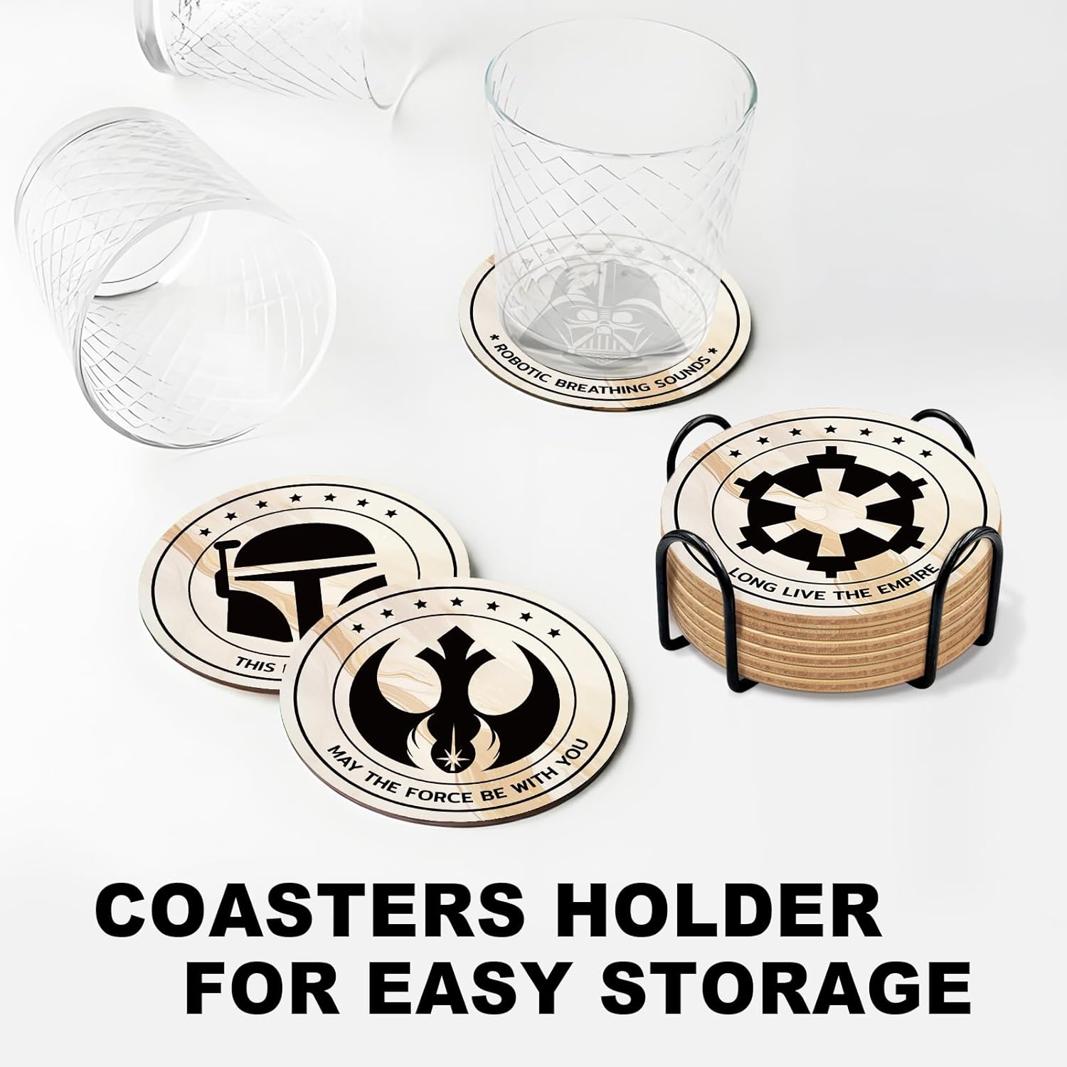 6 posavasos de corcho de Wars para bebidas, posavasos de corcho para bebidas con portavasos, divertida decoración de cocina, adecuados para mesa de café y bar, regalos temáticos de guerras para