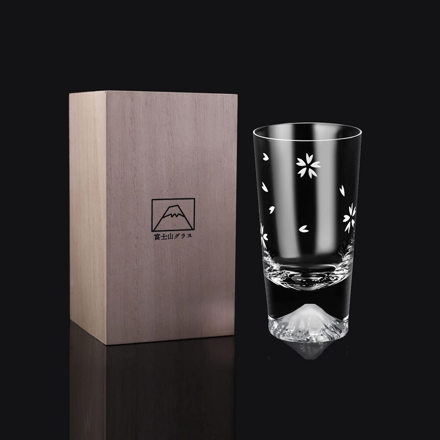 Mount Fuji Glass Tumbler, Sakura Cut Glass, 240cc, Easy to Hold, High-Quality, Handcrafted by Artisans, Comes in a Paulownia Box, Rock Glass, Beer, Highball Glass, Elegant, Celebration, Wedding Gift