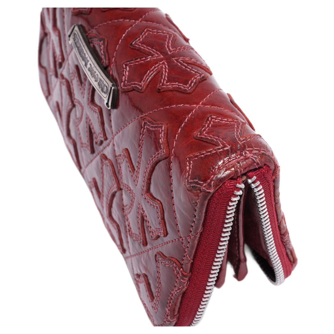 CHROME HEARTS 'RED' PATENT LEATHER CROSS PATCH LONG ZIP WALLET